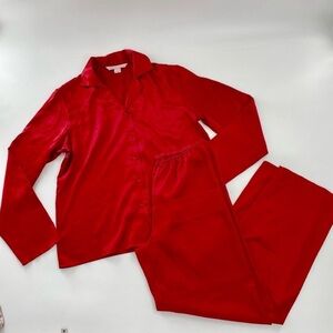 Women’s Vintage Victoria’s Secret Satin Solid Red Pajama Set Long Sleeve XS